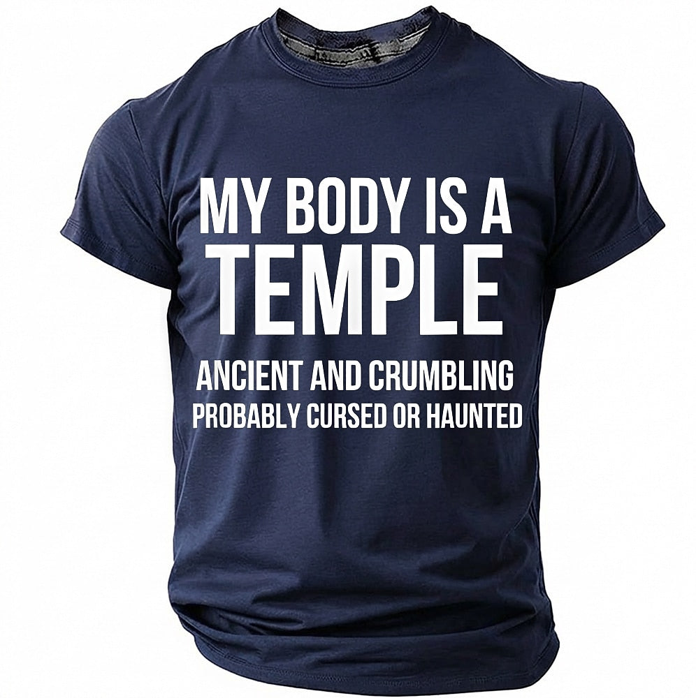 Men's Crumbling Temple Quote Print Short Sleeve Sarcastic T-Shirt