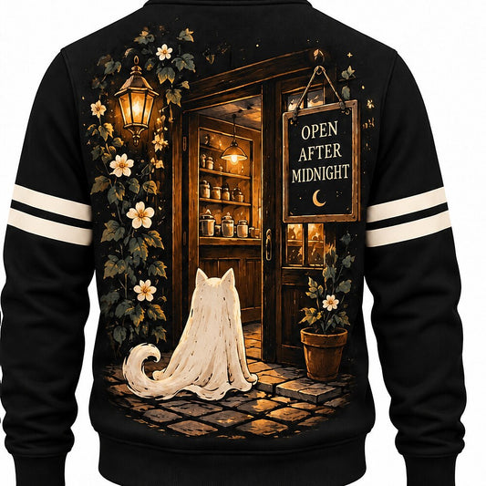 Moonlit Coffee Ghost Cat Half-Zip Sweatshirt