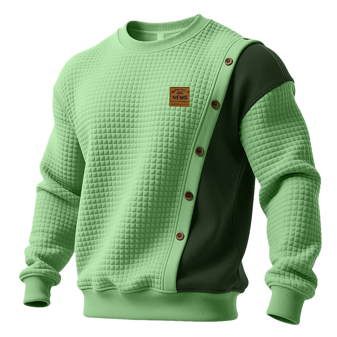 Asymmetric Button Panel Waffle Sweatshirt