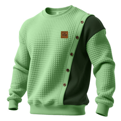 Asymmetric Button Panel Waffle Sweatshirt