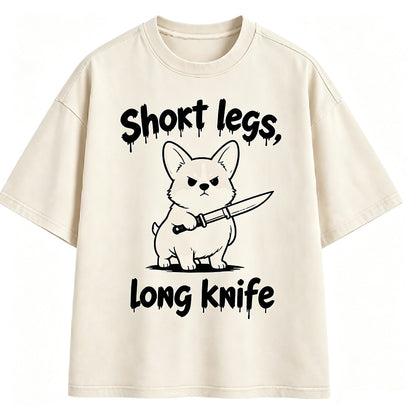 Short Legs Long Knife Corgi Washed T-Shirt