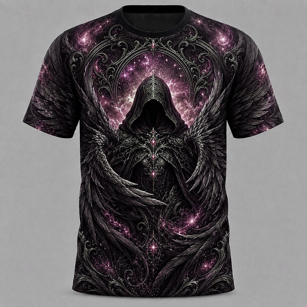 Men's Purple Grim Reaper Print Short Sleeve Gothic T-Shirt
