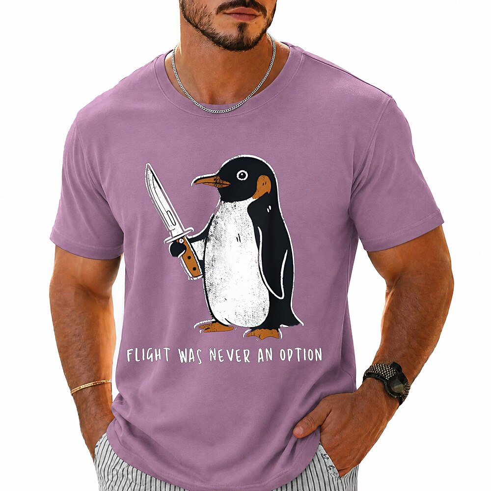 Men's Knife Penguin Print Short Sleeve Sarcastic Graphic T-Shirt