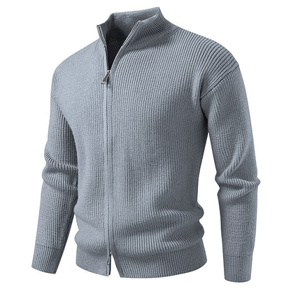 Vertical Rib Stand-Collar Zip Cardigan