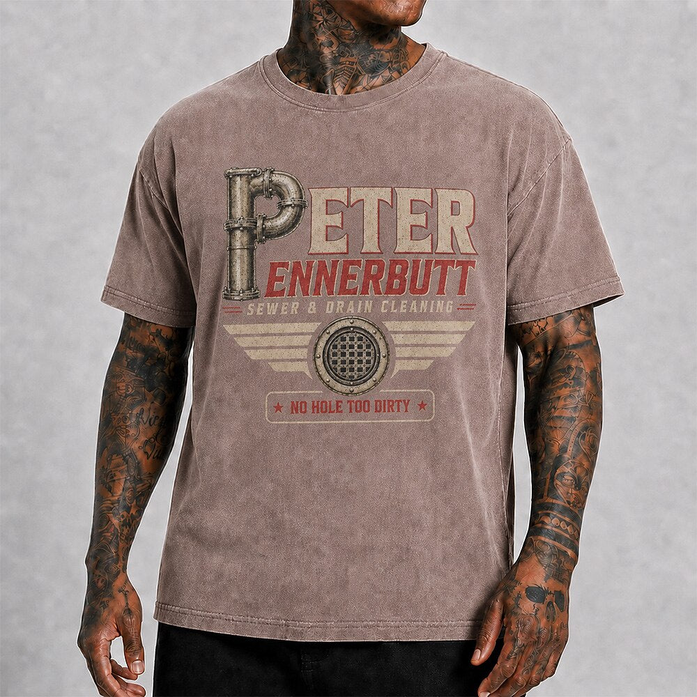 Men's Sewer Cleaning Logo Print Short Sleeve Retro T-Shirt
