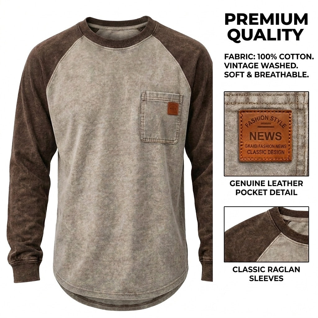 Washed Raglan Pocket Long Sleeve T-Shirt