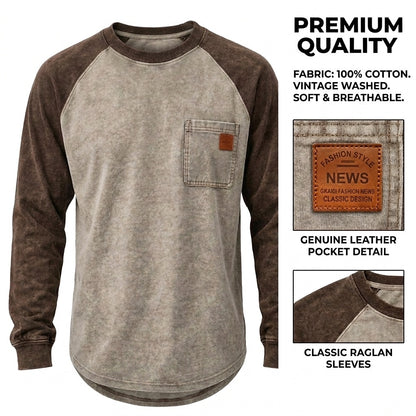 Washed Raglan Pocket Long Sleeve T-Shirt