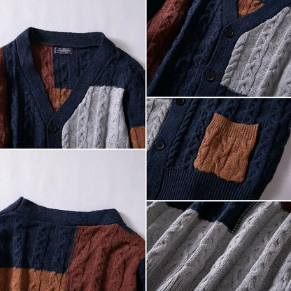 Patchwork Cable V-Neck Cardigan