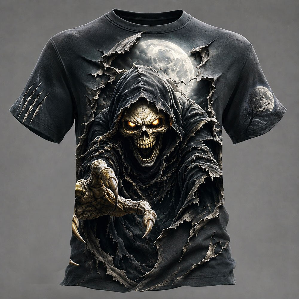 Men's Icy Grim Reaper Print Short Sleeve Dark T-Shirt