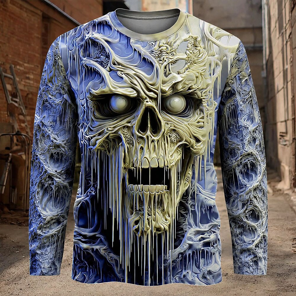 Halloween Men's Icy Dripping Skull Graphic Long Sleeve T-Shirt