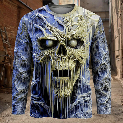 Halloween Men's Icy Dripping Skull Graphic Long Sleeve T-Shirt