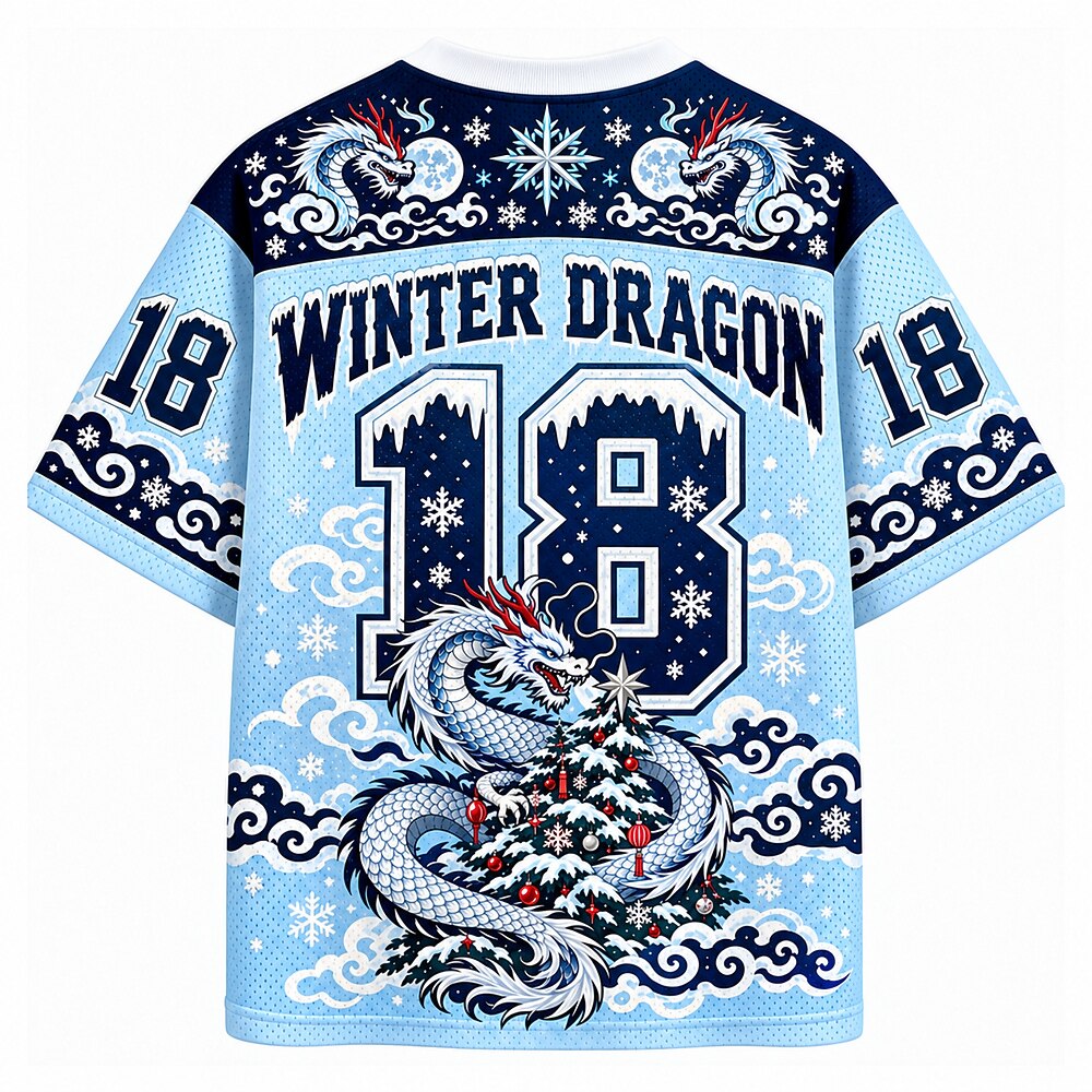 Winter Dragon Christmas Tree V-Neck Mesh Jersey