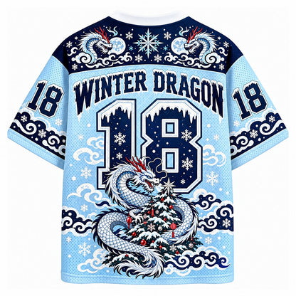 Winter Dragon Christmas Tree V-Neck Mesh Jersey