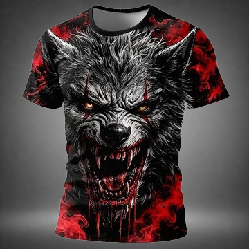 Halloween Men's Red Moon Werewolf Graphic T-Shirt