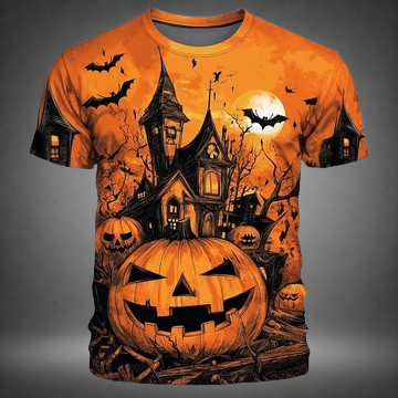 Halloween Men's Haunted House Pumpkin Graphic T-Shirt