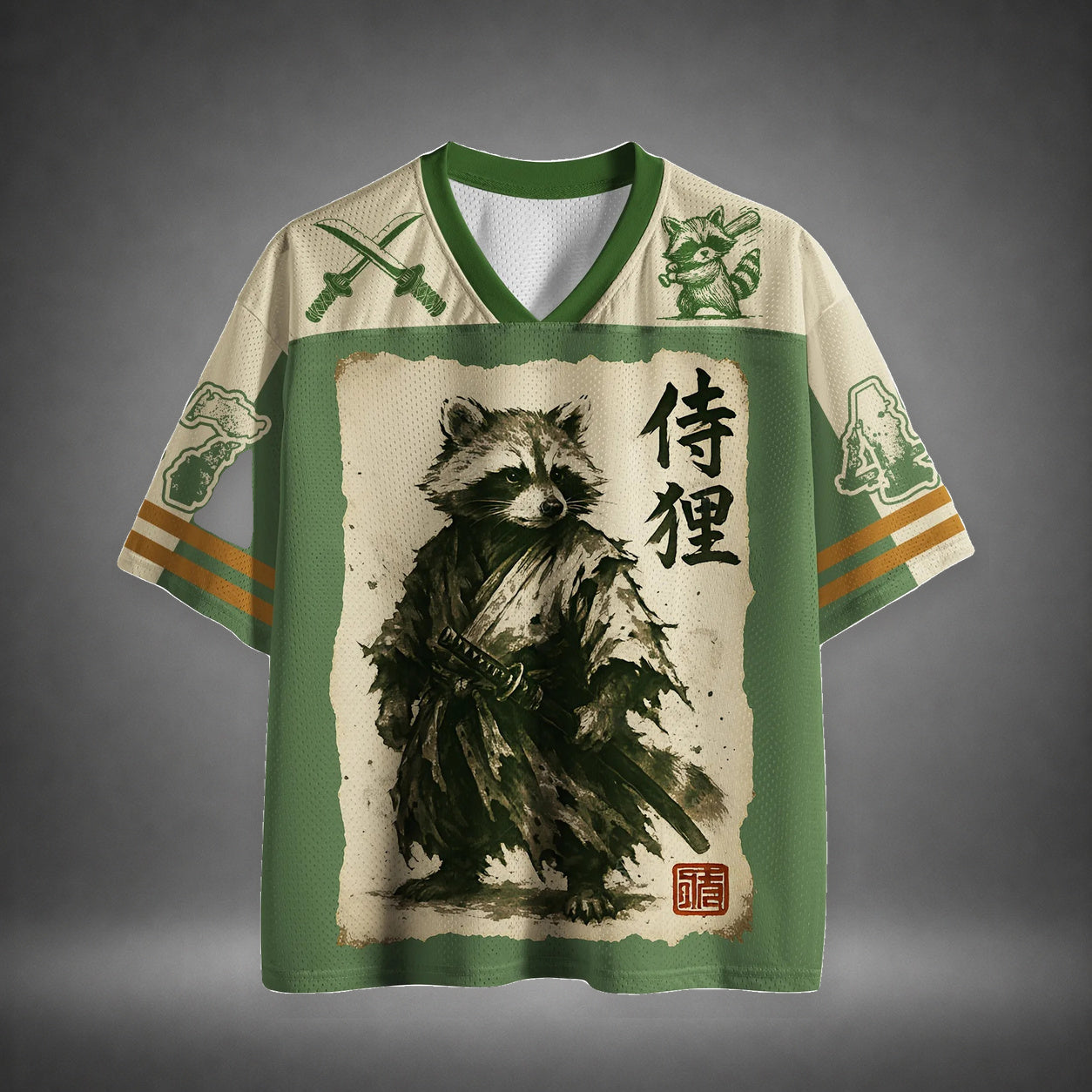 Men's Samurai Raccoon Graphic Print Short Sleeve Sports Jersey T-Shirt