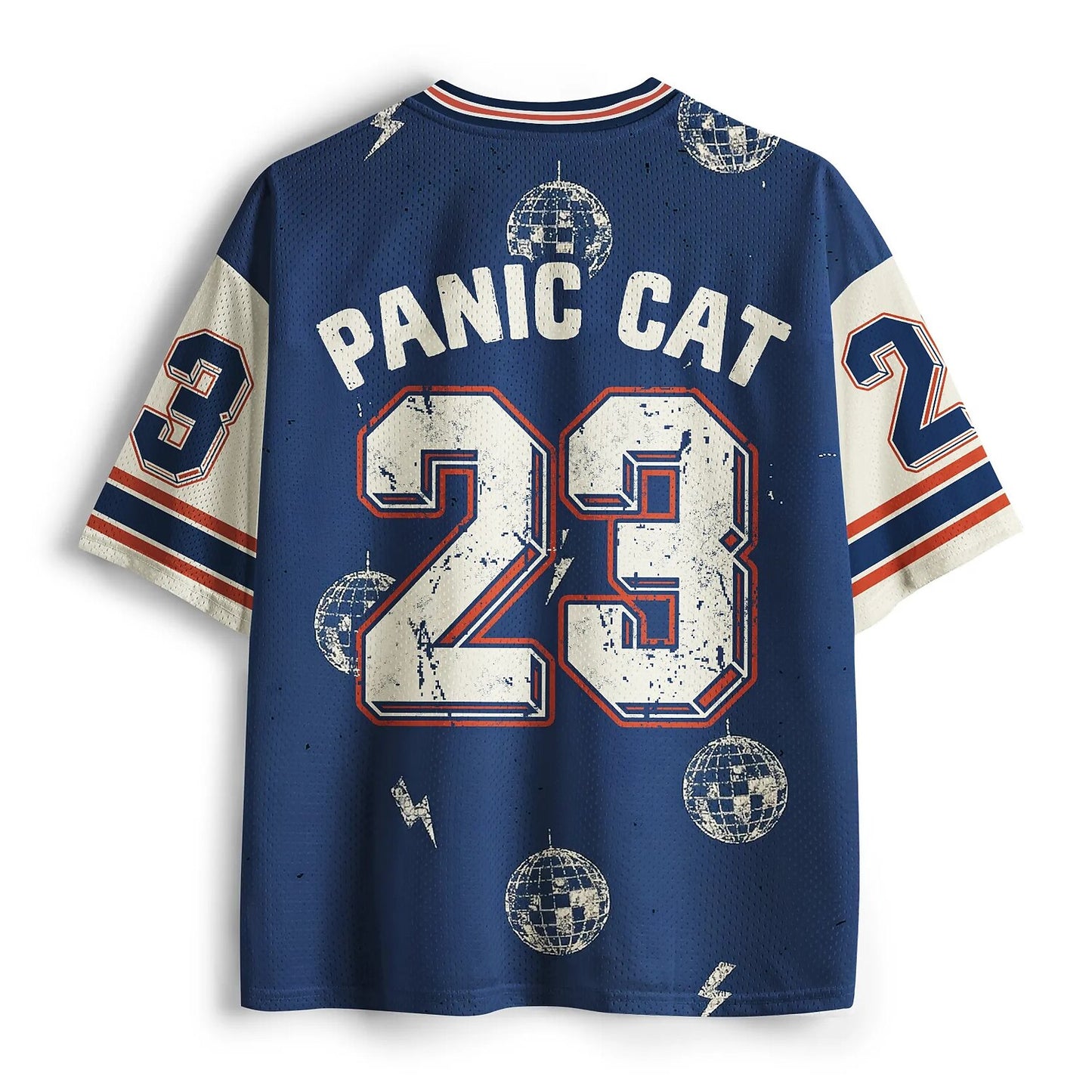 Men's Blue Cat Number Graphic Print Short Sleeve Sports Jersey T-Shirt