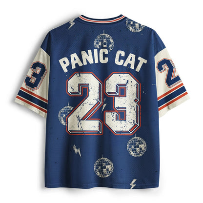 Men's Blue Cat Number Graphic Print Short Sleeve Sports Jersey T-Shirt