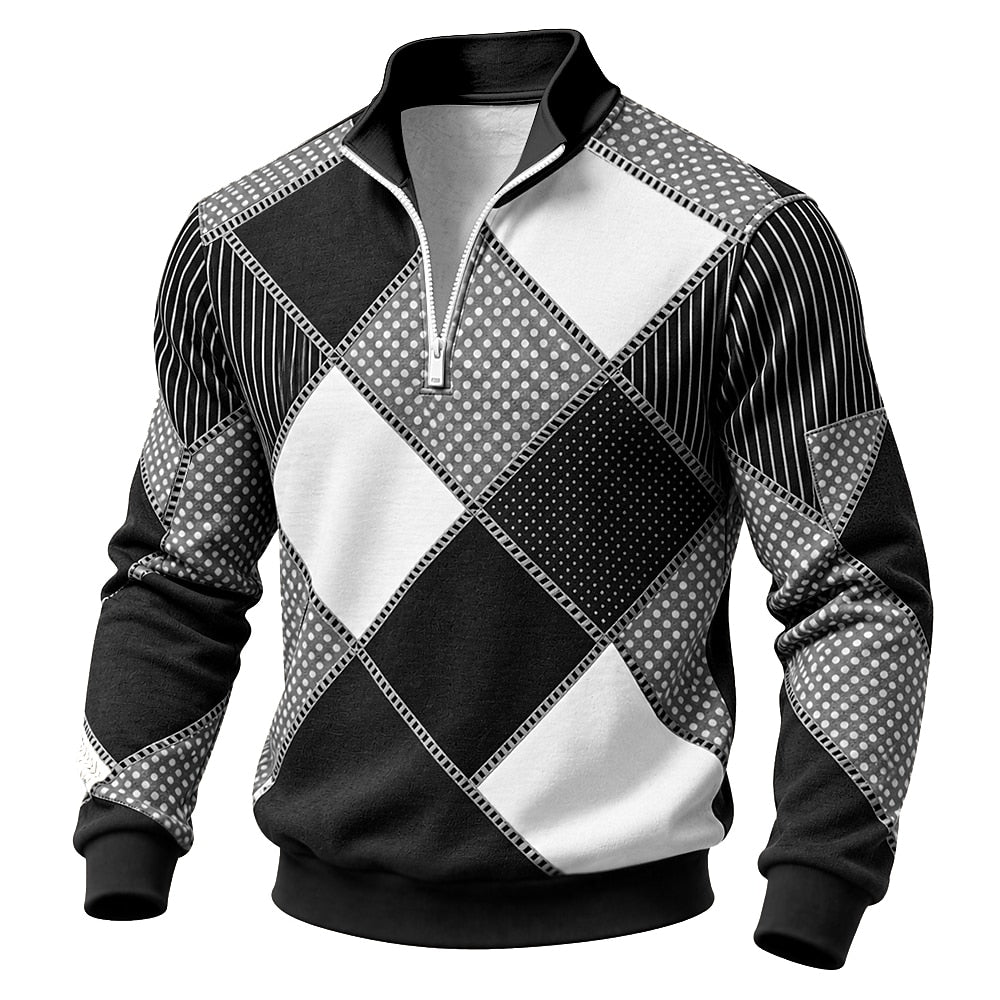Patchwork Diamond Half-Zip Sweatshirt