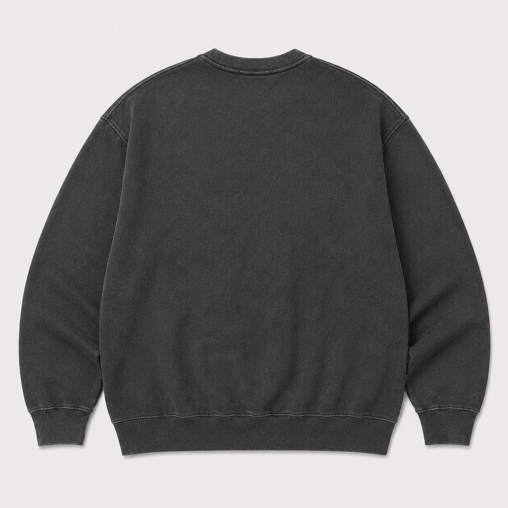 Men's Black Cat Graphic Washed Crew Neck Sweatshirt