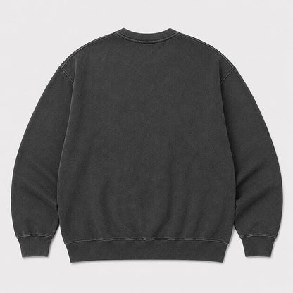Men's Black Cat Graphic Washed Crew Neck Sweatshirt