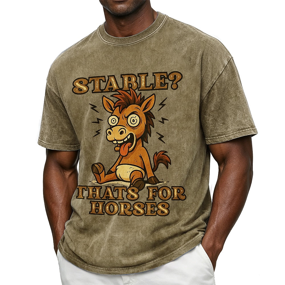 Men's Stable Horses Pun Print Short Sleeve Funny T-Shirt