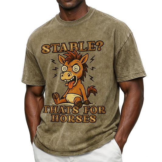 Men's Stable Horses Pun Print Short Sleeve Funny T-Shirt