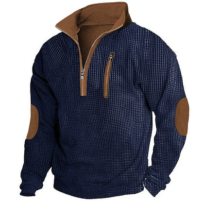 Contrast Elbow Waffle Quarter-Zip Top