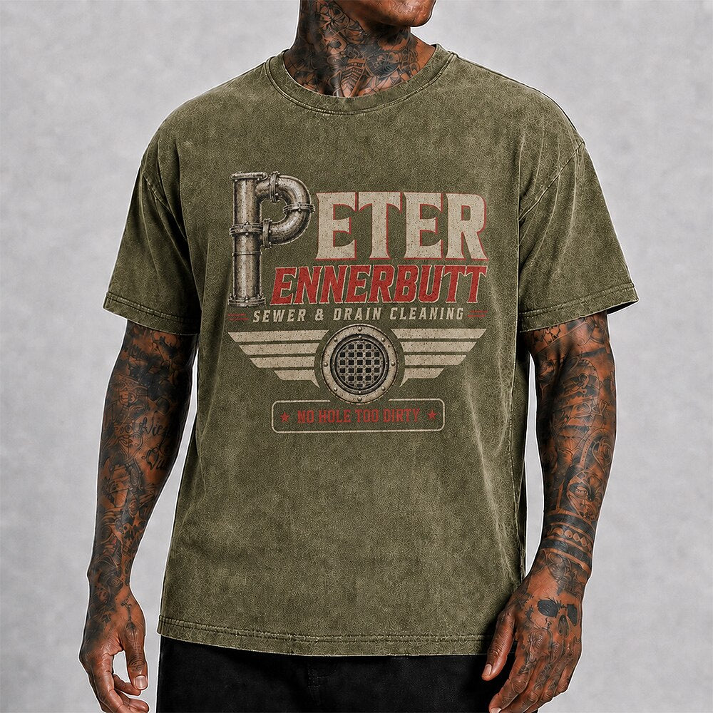 Men's Sewer Cleaning Logo Print Short Sleeve Retro T-Shirt