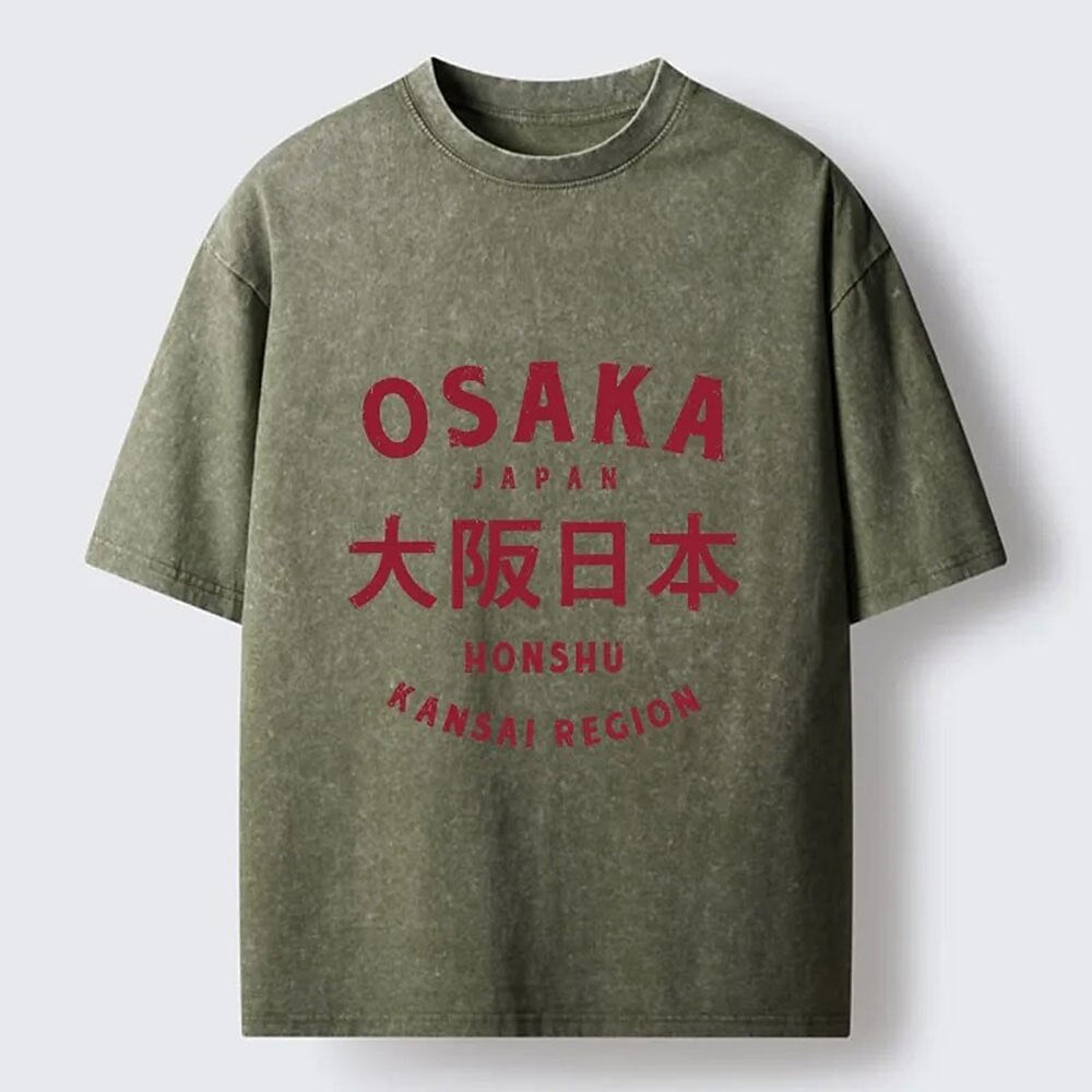 Men's Osaka Typography Graphic Washed Cotton T-Shirt