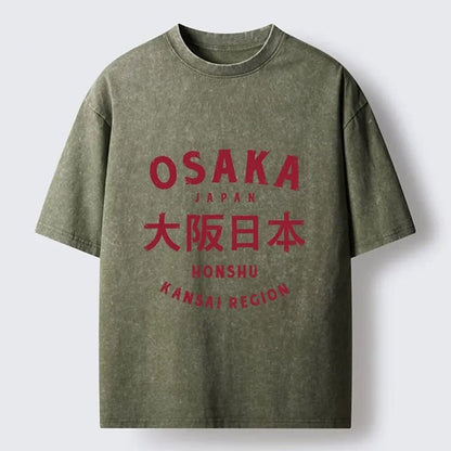 Men's Osaka Typography Graphic Washed Cotton T-Shirt