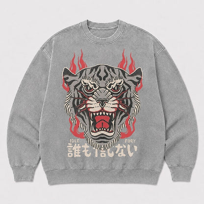 Men's Tiger Graphic Washed Crew Neck Sweatshirt