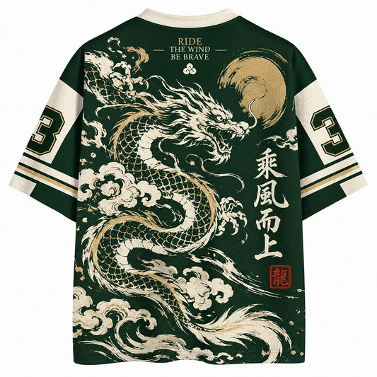 Men's Dragon Kanji Graphic V-Neck Sports Jersey