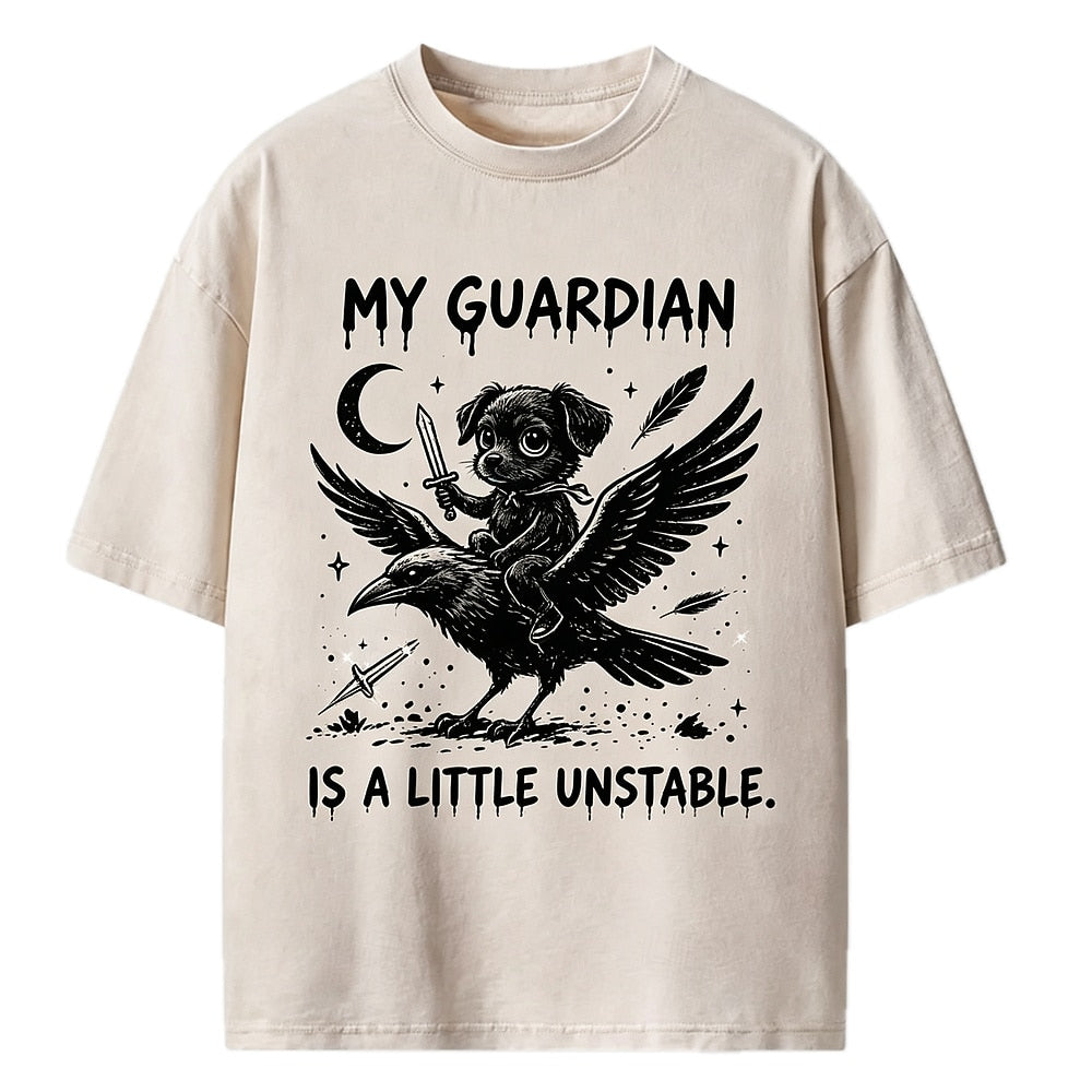Unstable Guardian Dog and Crow Washed T-Shirt