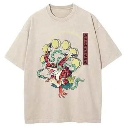 Japanese Style Frog Washed T-Shirt