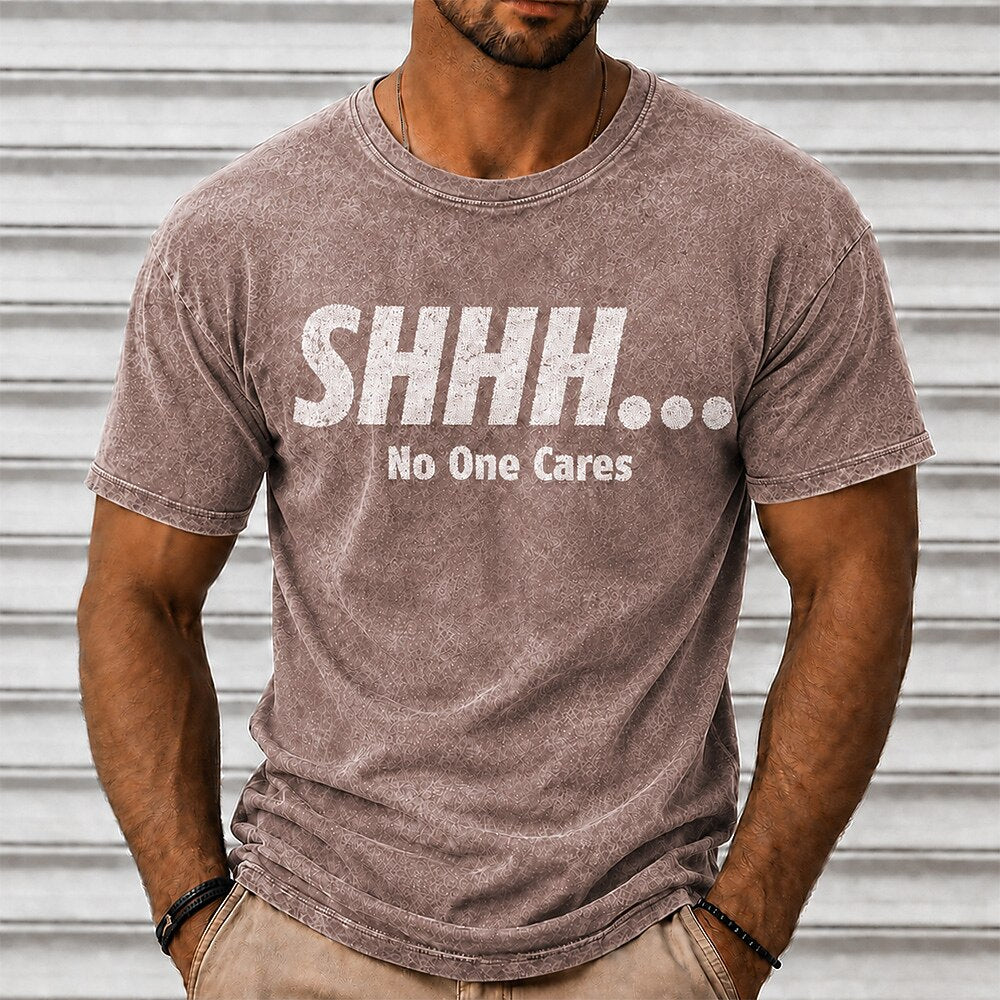 Men's No One Cares Quote Short Sleeve Acid-Wash T-Shirt
