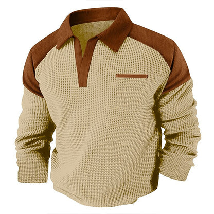 Contrast Collar Waffle Long Sleeve Polo
