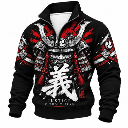 Justice Without Fear Samurai Mask Half-Zip Sweatshirt