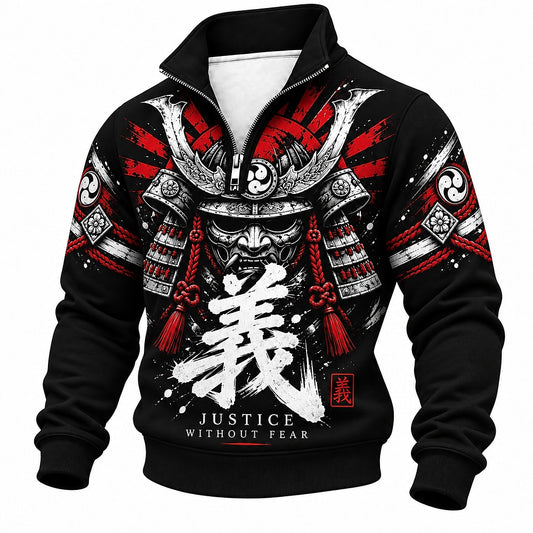 Justice Without Fear Samurai Mask Half-Zip Sweatshirt