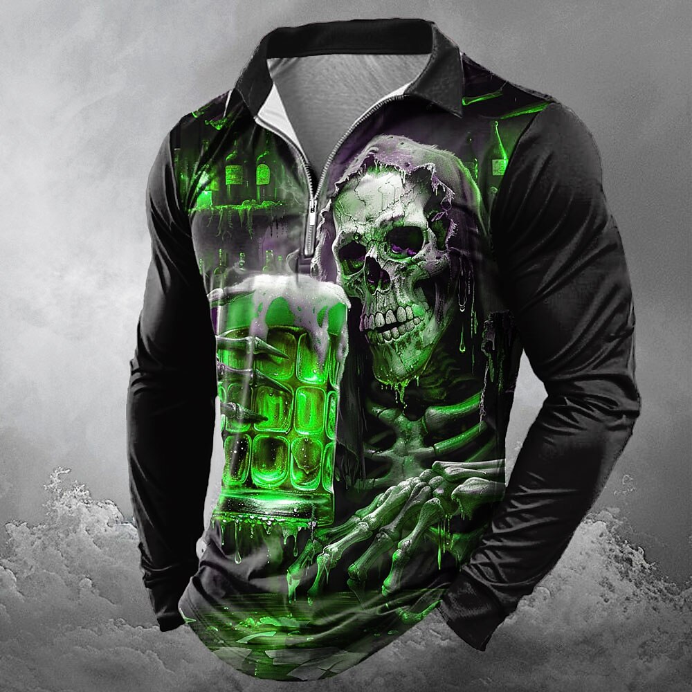 Halloween Men's Skull & Mug Graphic Zip Polo