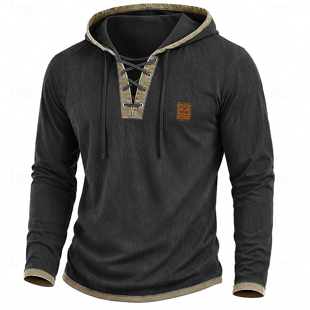 Contrast Trim Lace-Up Hoodie