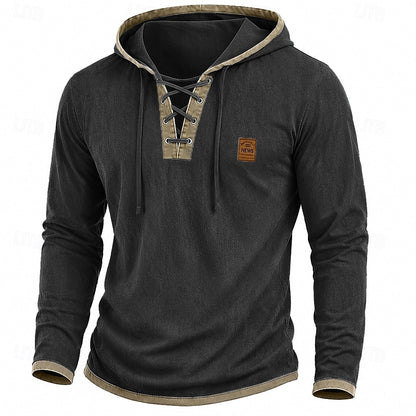 Contrast Trim Lace-Up Hoodie