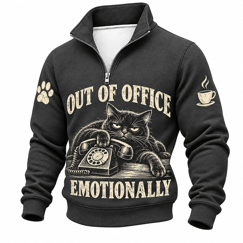Out of Office Emotionally Phone Cat Half-Zip Sweatshirt