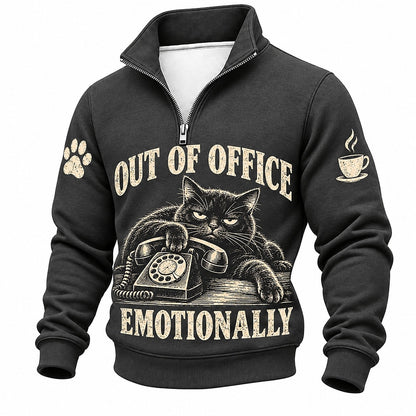 Out of Office Emotionally Phone Cat Half-Zip Sweatshirt