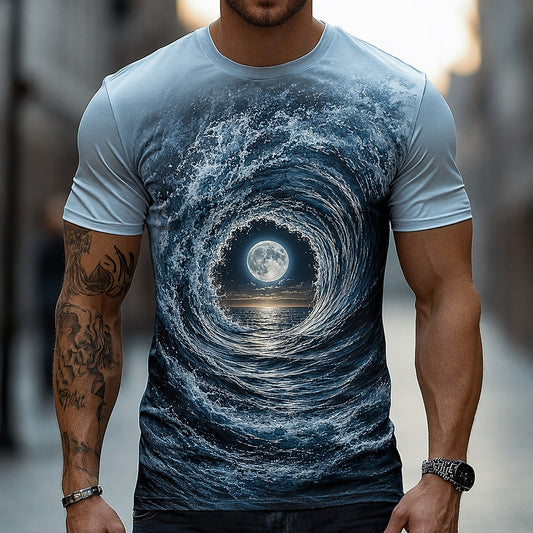 Men's Moon Ocean Portal Print Short Sleeve Designer T-Shirt