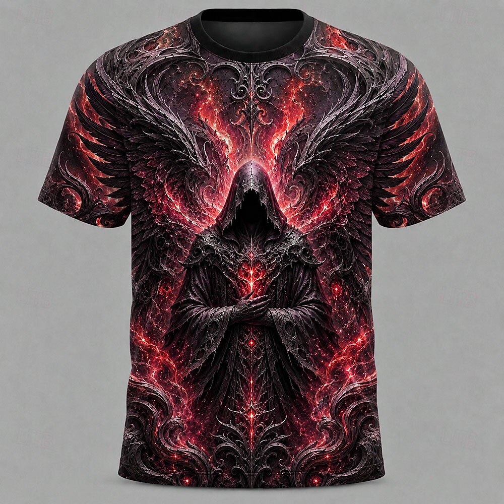Men's Alien Wizard Armor Print Short Sleeve Gothic T-Shirt
