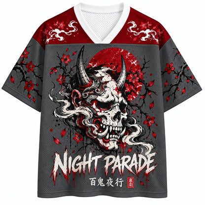 Night Parade Oni Skull V-Neck Mesh Jersey
