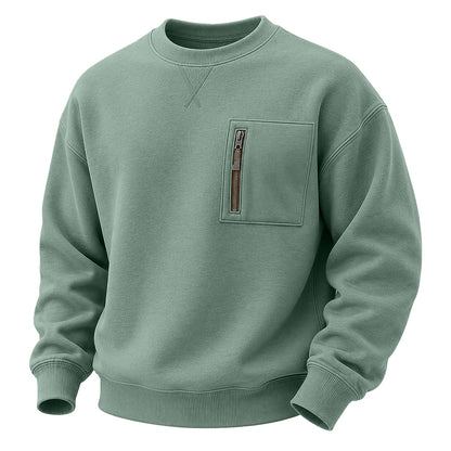Zip Chest Pocket Crew Neck Sweatshirt