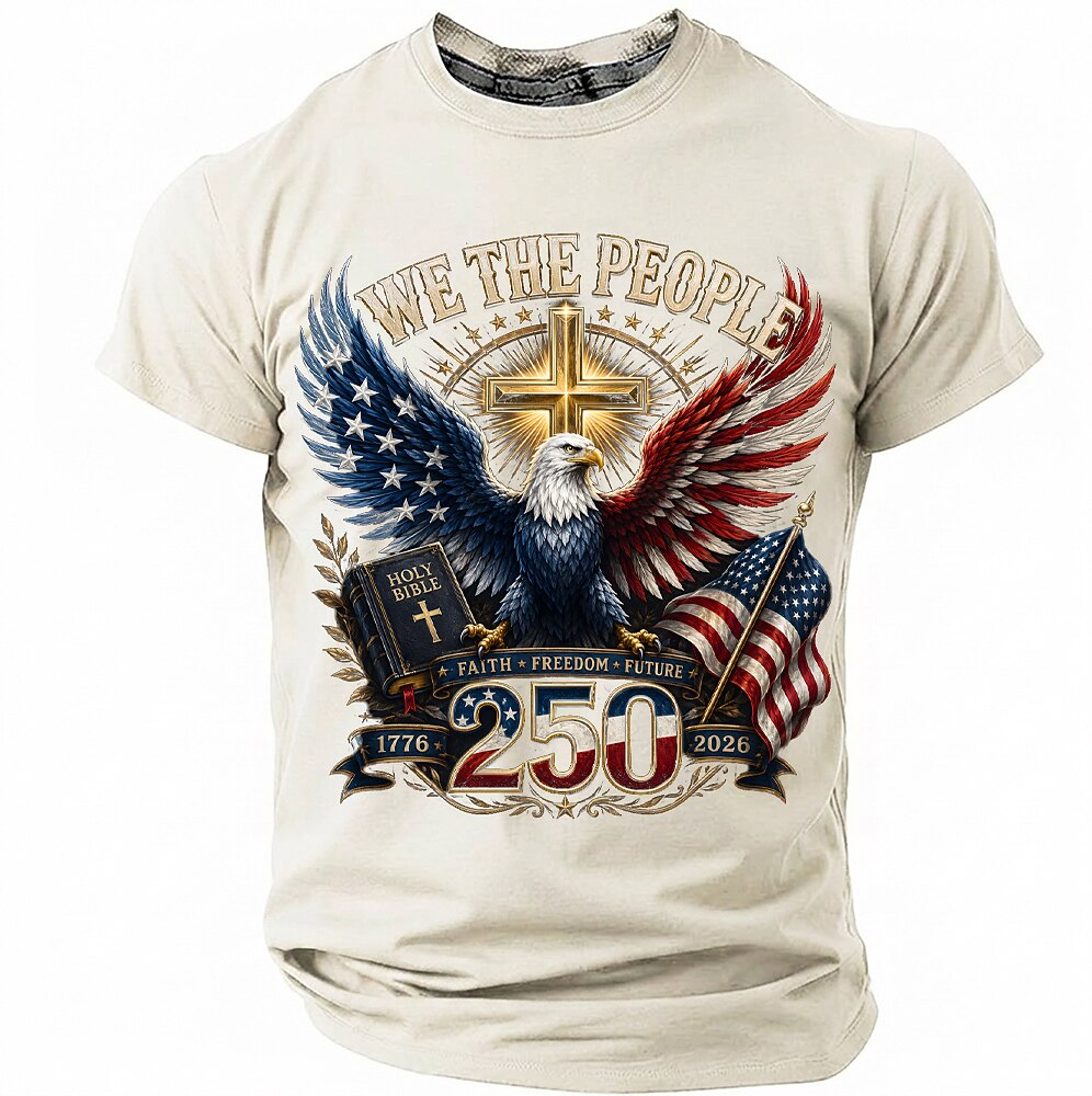 Men's Eagle US Flag Print Short Sleeve Patriotic T-Shirt