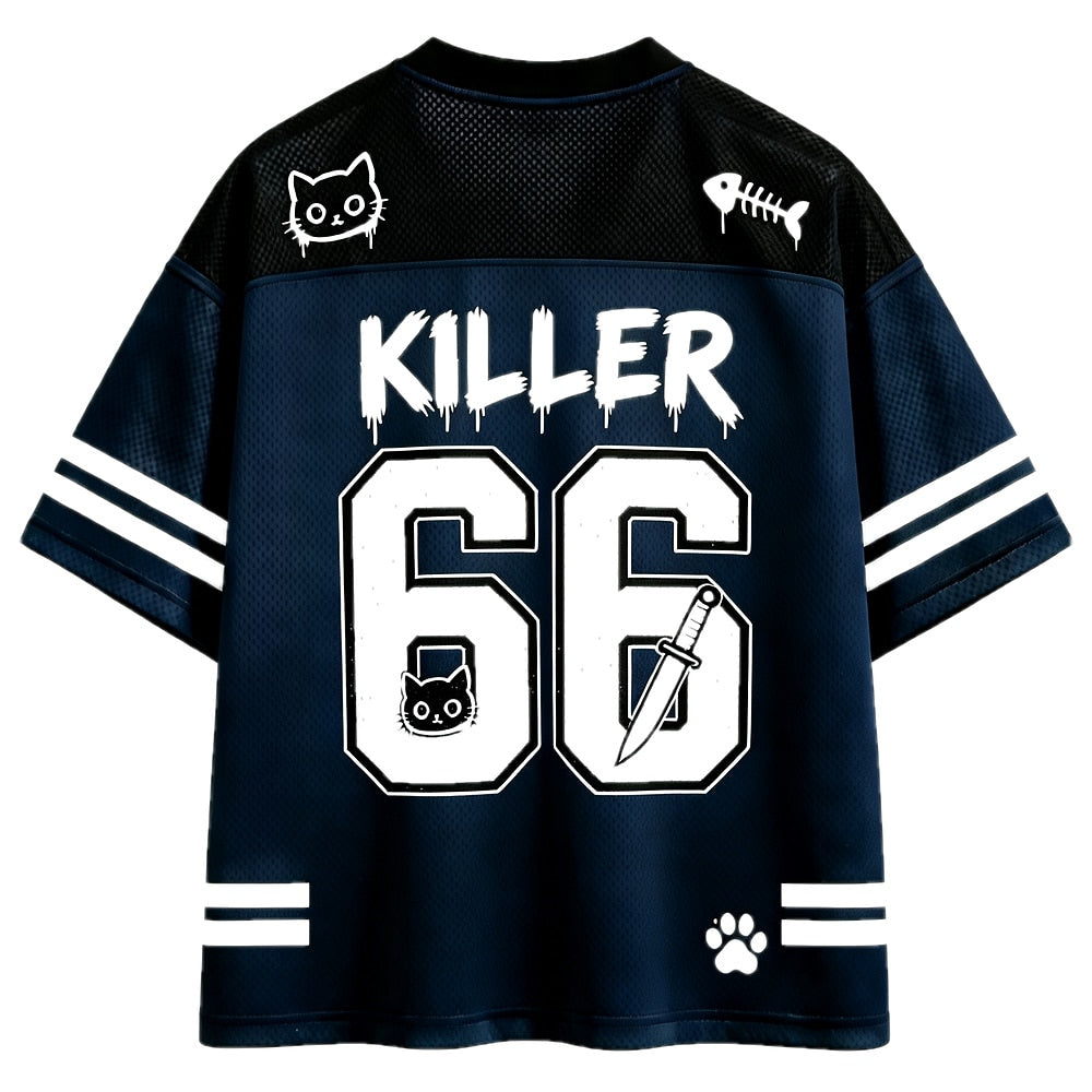 I Like You Knife Cat V-Neck Mesh Jersey